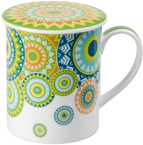 TeaLogic Kräuterteetasse Set Ramon- mit Edelstahlfilter I Tea Logic Becher mit mexikanischen Sonnen - Motiv - im Geschenkkarton - Fine Bone China - 3 tlg. (0,3 l) von TeaLogic - White Cherry