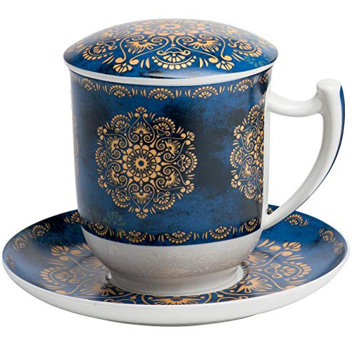 TeaLogic Kräuterteetasse Set Tiziana (blau) - mit Sieb Deckel und Untertasse I Tea Logic Becher - Fine Bone China - 4 TLG. (0,35ml) von TeaLogic - White Cherry