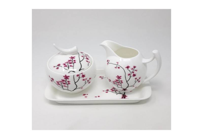TeaLogic Zuckerdose Cherry Blossom, Porzellan, Spülmaschinengeeignet, Weiß, Motiv: Kirschblüten von TeaLogic