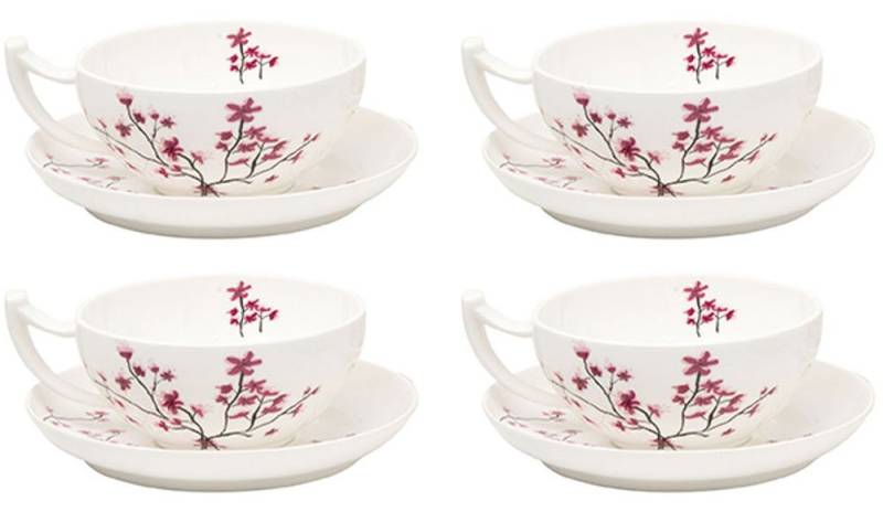 TeaLogic Tasse 4er Set Cherry Blossom Jumbotasse mit Untertasse, Porzellan von TeaLogic