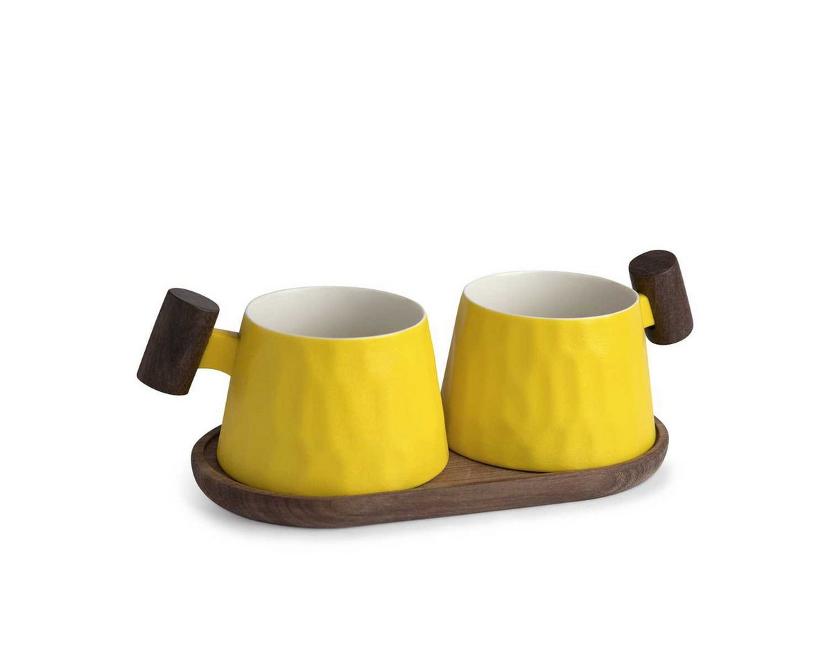TeaLogic Tasse Amalfi gelb 2er Set Tassen mit Holzgriff auf Holztablett TeaLogic Tasse Amalfi gelb 2er Set Tassen mit Holzgriff auf Holztablett von TeaLogic