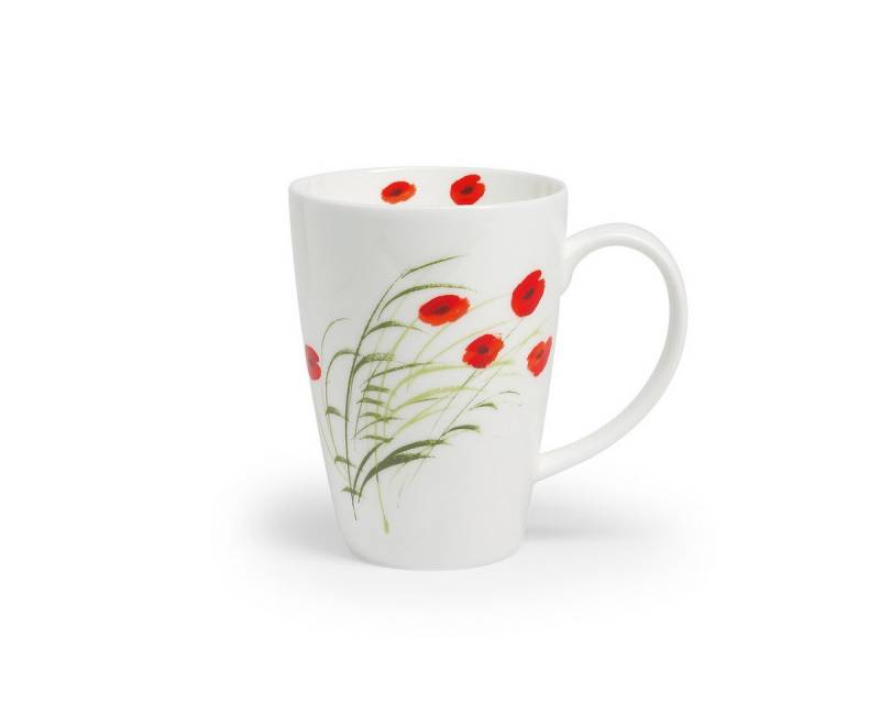 TeaLogic Tasse Caprice, Porzellan, Spülmaschinengeeignet, Weiß, Motiv: Mohn von TeaLogic