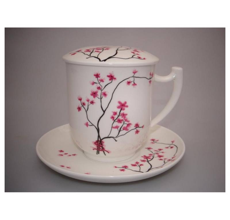 TeaLogic Tasse Cherry Blossom, Porzellan, Spülmaschinengeeignet, Weiß, Motiv: Kirschblüten von TeaLogic