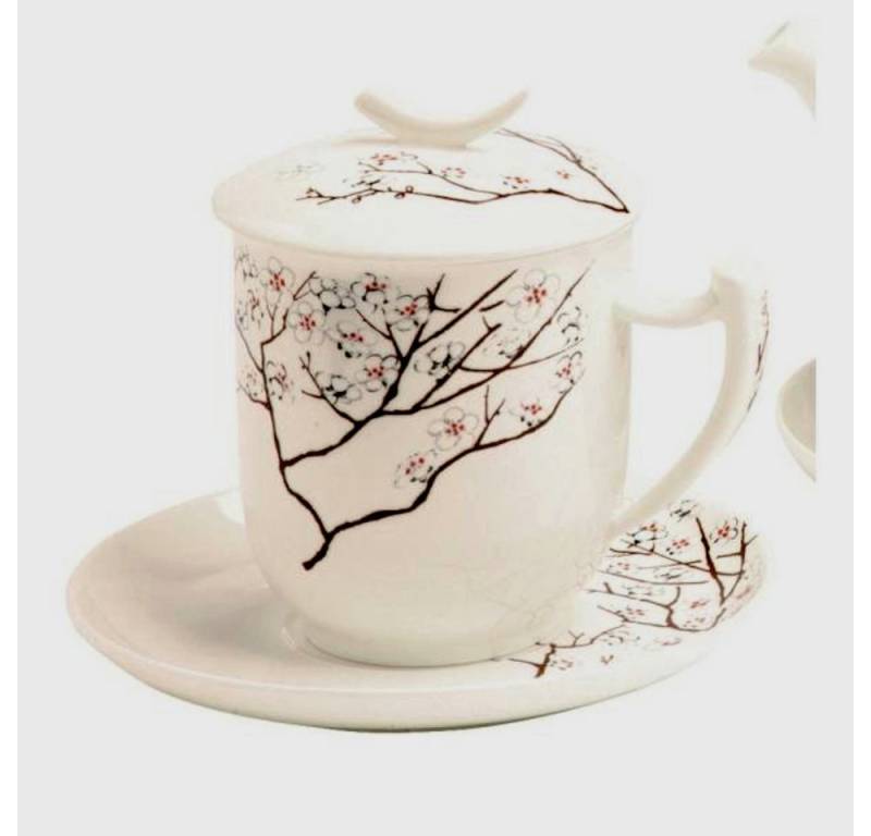 TeaLogic Tasse Kirschblüten, Porzellan, Spülmaschinengeeignet, Weiß, Motiv: Kirschblüten von TeaLogic