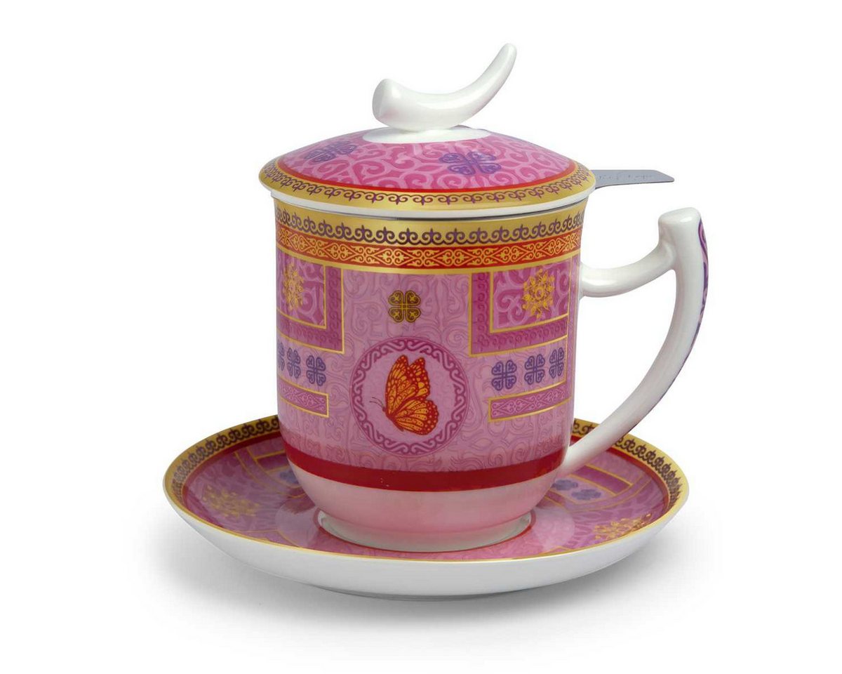 TeaLogic Tasse Tilly Teetasse mit Untertasse, Sieb und Deckel Fine Bone China 0,35 L von TeaLogic