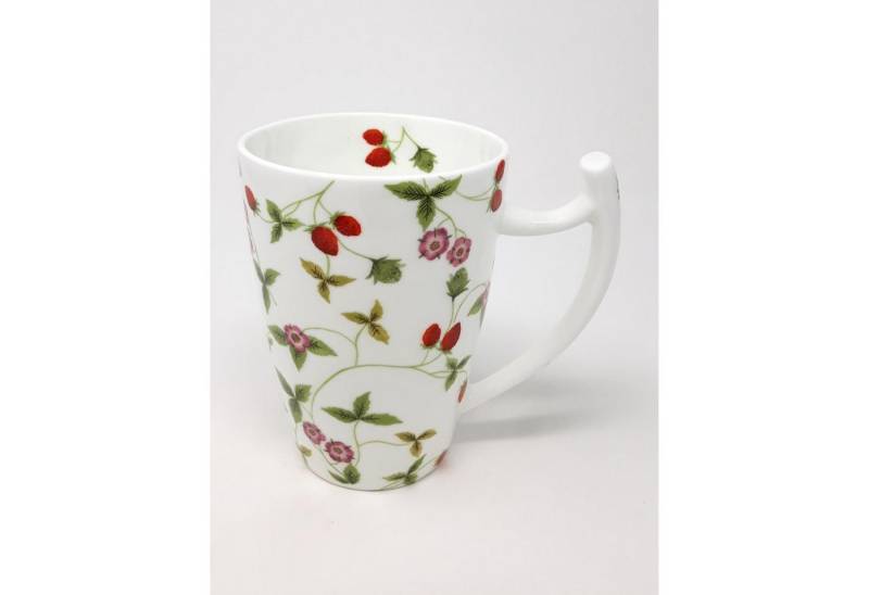 TeaLogic Tasse Weiß, Durchmesser 9.5 cm, Porzellan, Farbe: Weiß, Motiv: Erdbeeren von TeaLogic