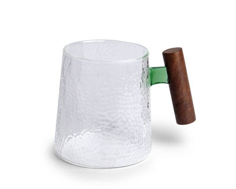 TeaLogic Teeglas Fabian Glas Struktur grün mit Holzgriff von TeaLogic