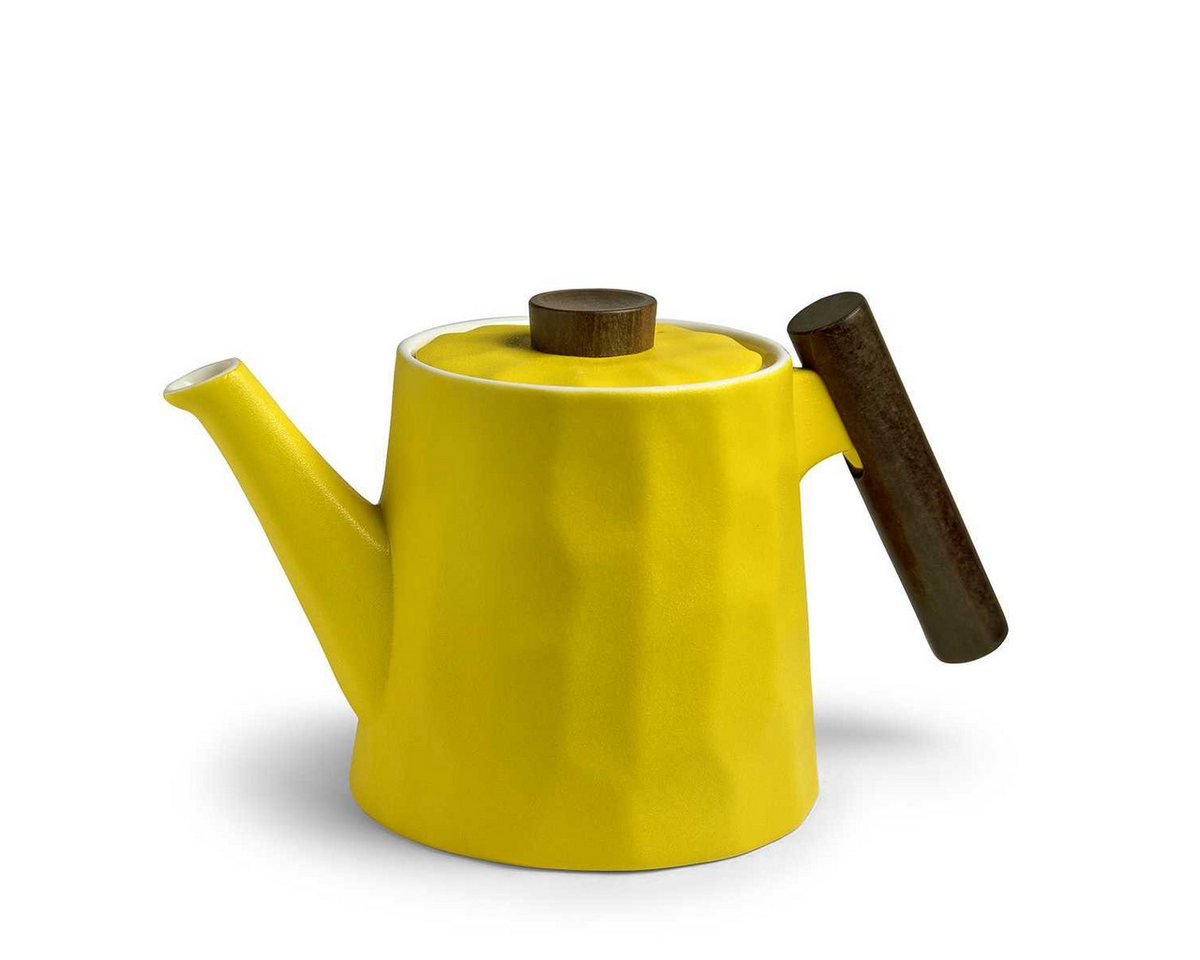 TeaLogic Teekanne Amalfi gelb Porzellanteekanne mit Griff aus Holz 1,2 L von TeaLogic