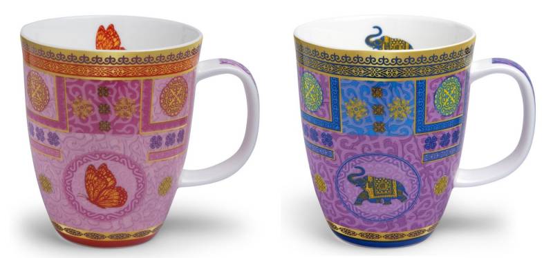 Dekomiro Tasse TeaLogic 2er Set Tassen Becher Mug im Design Tilly / Olly, Bone China von Dekomiro