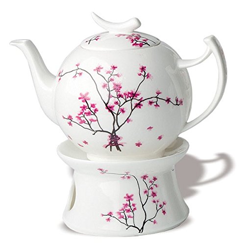 TeaLogic Teekanne Cherry Blossom KIRSCHBLÜTE mit Stövchen, weiß rosa, Porzellan von TeaLogic - White Cherry