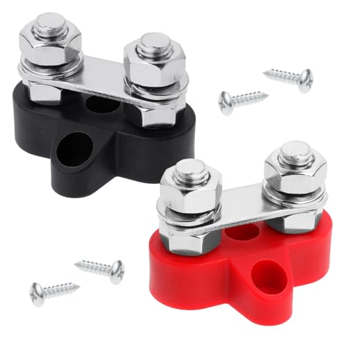 2 Stück Anschlussbolzen Sammelschiene 12v Stromverteiler Busbar Verteilerblock Doppelterminal Verkabelung Verteilerblock Für Auto Lkw Wohnmobil Boot, Schwarz Und Rot (Dual M8) von Teaaha
