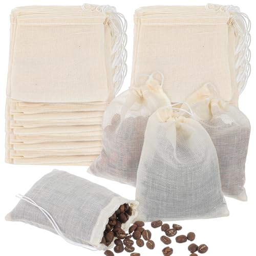50 Stück Gewürzbeutel, Gewürzsäckchen Zum Kochen, Gewürzbeutel Mit Kordelzug, Säckchen Zum Befüllen, Baumwollsäckchen, Wiederverwendbare Teebeutel Für Losen Tee, Stoffbeutel Klein(8×10cm, Khaki) von Teaaha