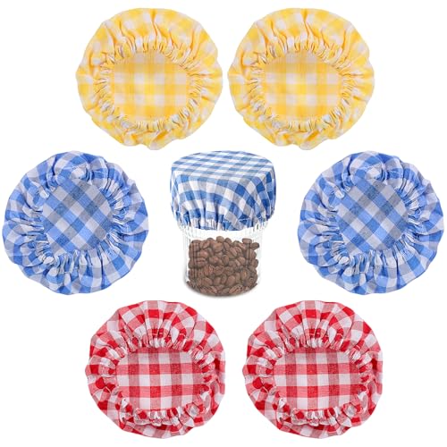 6 Stück Glas Für Sauerteig Tuch Abdeckungen, Wiederverwendbar Sauerteig Starter Glas Stoffabdeckung, Stoff Deckel, Elastisch Ungebleicht Brot Gärungsabdeckung(Gelb, Blau, Rot) von Teaaha