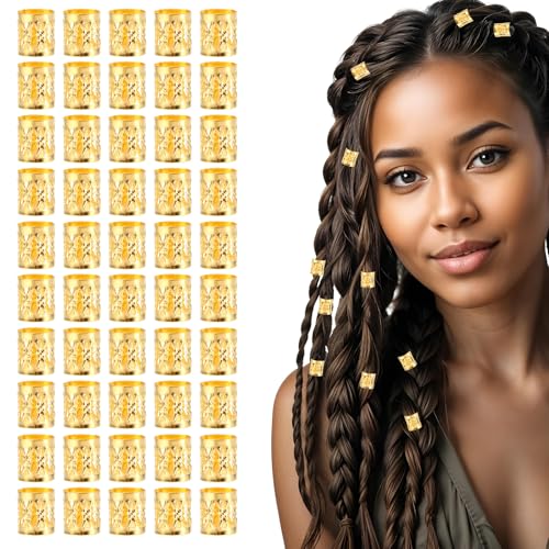 100 PCS Gold Metall Cuffs Dreadlocks, Aluminium Dread Lock, Goldener Haarschmuck Dreadlocks Schmuck Damen, Verstellbare Aluminium Dreadlocks Perlen, Haarschmuck für Zöpfe, Flechtet Haar Schmuck von Teaaha