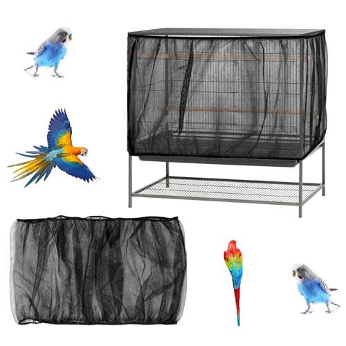 Teaaha 150-220cm Vogelkäfig Abdeckung Verstellbarer Vogelkäfig Netz Luftiger Vogelkäfige Samenfänger Extra groß Schwarz Schutznetz Elastizität Zubehör für Quadratische Runde Käfige von Teaaha