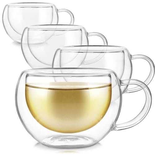 TEABLOOM Moderne klassische Isolierbecher - 6oz / 200ml - Set mit 4 doppelwandigen Glasbecher für Tee oder Kaffee von Teabloom
