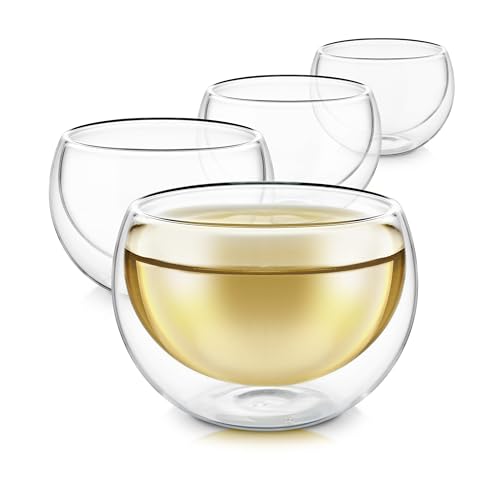 Teabloom 4 doppelwandige Glasbecher 100 ml - Hitzebeständige Tee- und Espressotassen aus Borosilikatglas von Teabloom