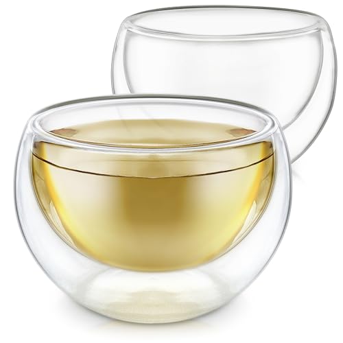 Teabloom Doppelwandige Tassen (5oz / 150ml) - Set aus 2 isolierten Glasbechern für Tee, Kaffee, Espresso und mehr - Classica Teacps Collection von Teabloom