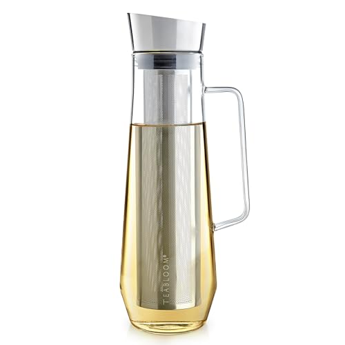 Teabloom Palais Pour Teebereiter & Getränkekrug – eleganter Krug aus Borosilikatglas mit Edelstahl-Teesieb – 1,2 l großes Fassungsvermögen – Premium Loseblatt-Tee- und Fruchtaufguss von Teabloom