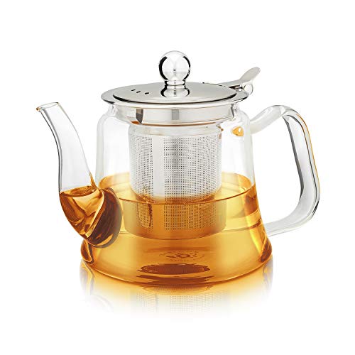 Teabloom Siena Teekanne - hitzebeständiges Borosilikatglas mit herausnehmbarem losem Tee-Ei - Herdfest - Tea for One - 600 ml (1-2 Tassen) von Teabloom