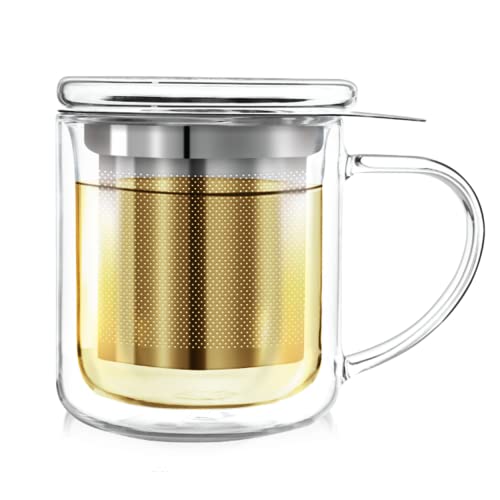 Teabloom - Teekanne für eine Tasse (240 ml) - Doppelwandige Glastasse mit Filter und Deckel für die Zubereitung einer einzelnen Tasse Tee von Teabloom