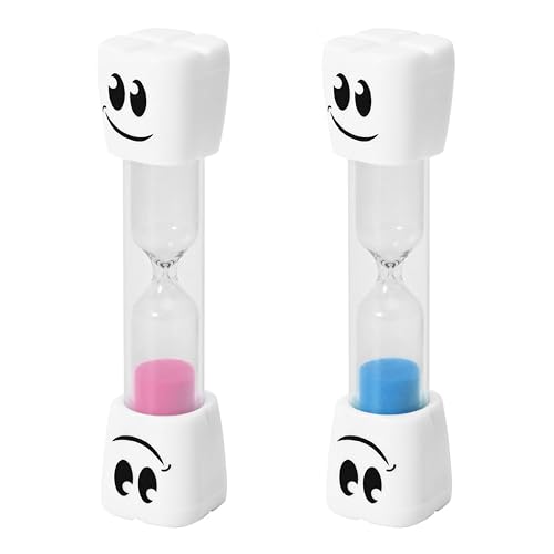 TeacherFav 2-Minuten-Sanduhr zum Zähneputzen für Kinder – 2er-Set kleine Blaue und rosa Smiley-Sanduhren von TeacherFav