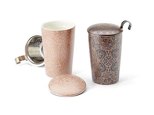 Teaeve Neu teemando Kräuterteetasse Mandala Porzellan, 3-teilig, 2-fach sortiert doppelwandig, mit Edelstahlsieb, 0,35 l von Teaeve