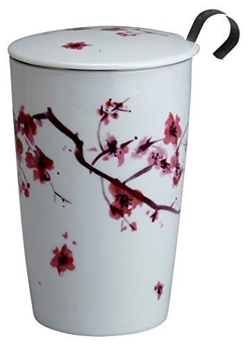 Eigenart Teaeve Cherry Blossom doppelwandiger Becher aus Porzellan mit Deckel und Edelstahlsieb, BPA frei, 350ml, 80007 von Eigenart