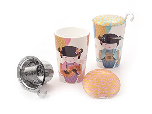 Teaeve® Kräuterteetasse New Little Geisha doppelwandiges Porzellan mit Goldauflage, 3-tlg. Mit Edelstahlsieb, im attraktiven Geschenkkarton 2-fach sortiert, 0,35 l von Teaeve