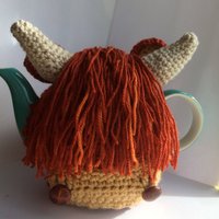 Handgefertigte Häkeln Scottish Highland Kuh Heilan Coo Tea Cozy Teekanne Abdeckung Made in Scotland Teacosy von TeagardencrochetUK