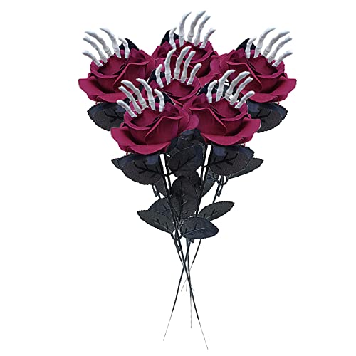 Teahutty 10 Stück künstliche blutige Rosen mit Totenkopf-Hand, 41,9 cm künstliche rote Rosen, Bündel künstliche Seidenrosensträuße für Halloween, Party-Arrangements, Zuhause, Hochzeitsdekoration von Teahutty