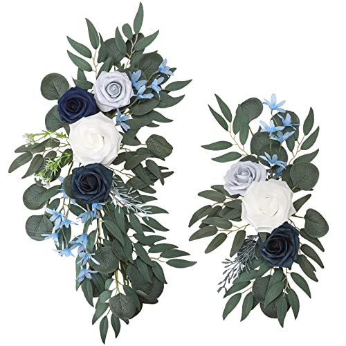 Teahutty 2 Stück künstliche Blumen Girlande Hochzeit Bogen Blumen Kit für Hochzeit Willkommen Schild Blumendekoration Blumenstickerei Girlande für DIY Party Zeremonie Empfang Hintergrund Dekor von Teahutty