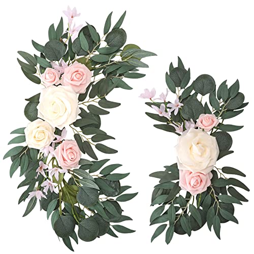 Teahutty 2 Stück künstliche Blumen Girlande Hochzeit Bogen Blumen Kit für Hochzeit Willkommen Schild Blumendekoration Blumenstickerei Girlande für DIY Party Zeremonie Empfang Hintergrund Dekor von Teahutty