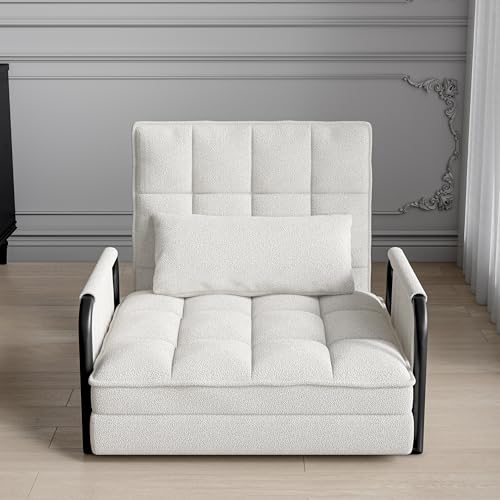 Teahutty Ausziehbarer Schlafsessel mit Bettfunktion, 5 stufig Verstellbarer Kissen Schlaferstuhl, Schlafcouch mit 2 Seitentasche, Sessel mit schlaffunktio Schlafsofa (cremefarben, 82 x 180 cm) von Teahutty