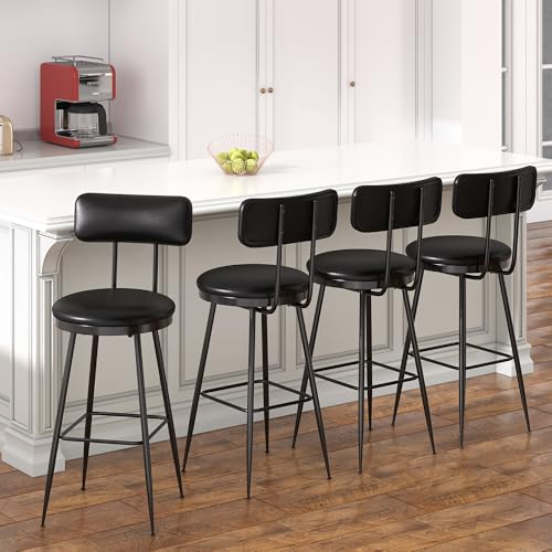 Teahutty Barhocker 4er Set, Barstuhl mit Lehne und Fußstütze, Bar Stool aus Kunstleder, Cafébarhocker Küchenstühle Lederhocker, Vasagle Hocker, Barstühle, für Restaurants (Black, 2 pcs) von Teahutty