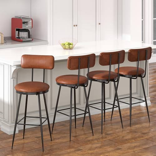 Teahutty Barhocker 4er Set, Barstuhl mit Lehne und Fußstütze, Bar Stool aus Kunstleder, Cafébarhocker Küchenstühle Lederhocker, Vasagle Hocker, Barstühle, für Restaurants (Caramel Brown, 4 pcs) von Teahutty