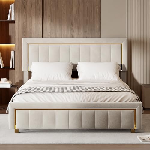 Teahutty Bett 160x200 cm mit Bettkasten, Hydraulisches Bett, Doppelbett, Polsterbett Bettgestell mit Stauraum, Jugendbett mit Lattenrost für Schlafzimmer, Gästezimmer (beige B, 160 x 200 cm) von Teahutty