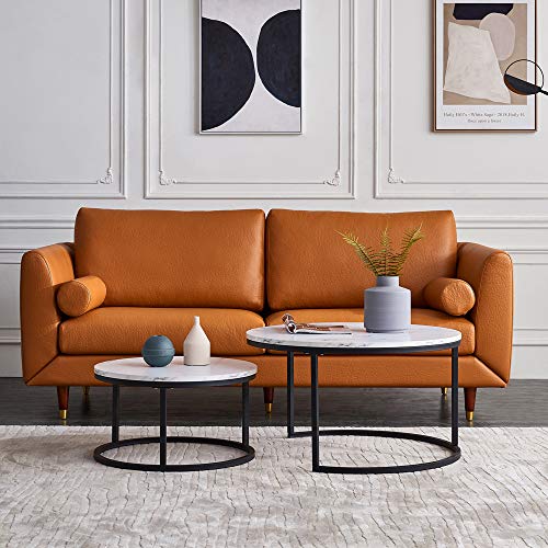 Teahutty Couchtisch 2er Set, Runder Wohnzimmertische in Marmor Optik, Moderner Couchtisch mit Metallgestell, sofatisch fürs Wohnzimmer 80x80x45 & 60x60x33 cm (Schwarz + Weiß) von Teahutty