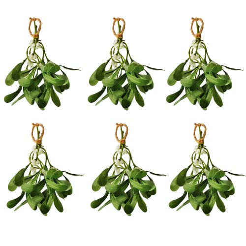 Teahutty Künstliche Mistelzweig-Ornamente zum Aufhängen, Mistelzweig mit weißen Beeren, künstliche Mistelzweig-Girlanden, Ornament, 6 Stück von Teahutty