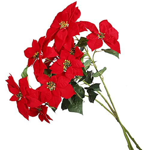 Teahutty Künstlicher Weihnachtssternstrauß, künstliche Seide, Weihnachtsstern, Blumen mit Stielen für Vase, künstliche Weihnachtssterne, Blumen für Weihnachtsdekoration von Teahutty