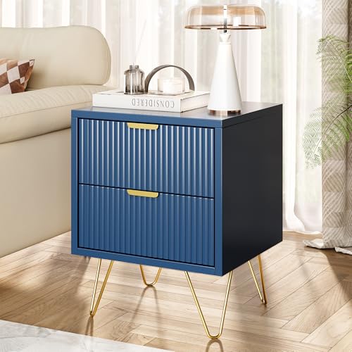 Teahutty Nachttisch 2er Set, Nachtschrank mit Schubladen, Moderner Beistelltisch mit Metallgriffen, Nachtkommode mit Metallfüße, Sofatisch mit Beine, Schubladenschrank (Dunkelblau, ‎40 x 35.5 x 50) von Teahutty