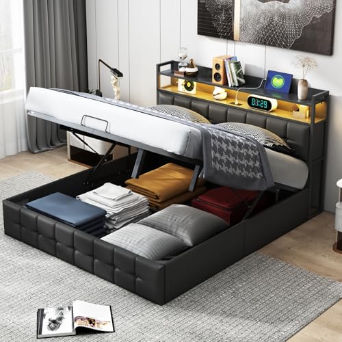 Teahutty Polsterbett 160x200 cm Polsterbett Bettkasten mit Lattenrost und verstellbarem Kopfteil Doppelbett Bettgestell mit LED Beleuchtung und USB-Anschluss für Schlafzimmer PU Finish Keine Matratze von Teahutty
