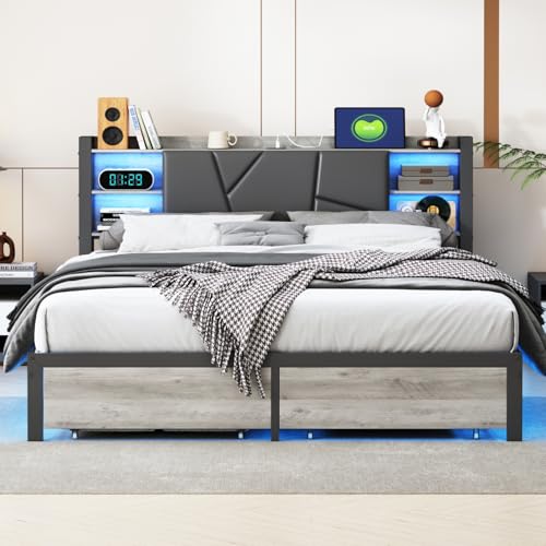 Teahutty Polsterbett 180x200cm mit Stauraum Kopfteil, Stauraumbetten mit LED und USB-Ladefunktion, Doppelbett mit 4 Schubladen, Jugendbett, ohne Matratze (180 x 200 cm) von Teahutty