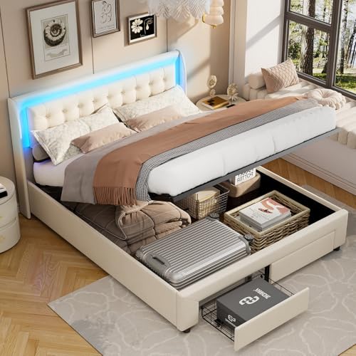 Teahutty Polsterbett Doppelbett 140x200 cm mit LED-Licht und Bettende Stauraum Schublade, Hydraulisches Stauraumbett mit Stauraum, Samt, Ohne Matratze (140 x 200 cm) von Teahutty