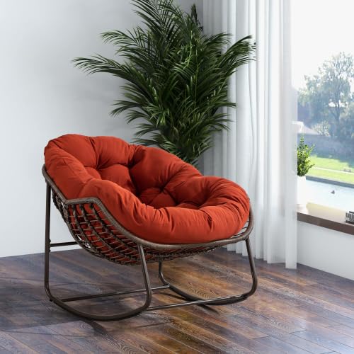 Teahutty Schaukelstuhl für den Innen- und Außenbereich, übergroßer Rattan-Lounge-Schaukelstuhl mit dickem Kissen für Terrasse, Garten, Balkon, Wohnzimmer, Schlafzimmer, Metallrahmen, 113 kg Tragkraft Teahutty Schaukelstuhl für den Innen- und Außenbereich, übergroßer Rattan-Lounge-Schaukelstuhl mit dickem Kissen für Terrasse, Garten, Balkon, Wohnzimmer, Schlafzimmer, Metallrahmen, 113 kg Tragkraft von Teahutty