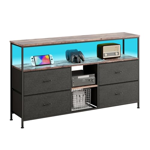 Teahutty TV-Schrank mit Schubladen, TV-Konsolentisch mit offenen Ablageflächen und LED, 4-stufiges TV-Gerät, Multimedia-Center für Wohnzimmer, Schlafzimmer (Schwarz, 137 cm) von Teahutty