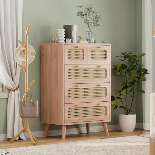 Teahutty Vierbeiniger Kommoden mit 4 Schubladen, Schubladenschrank mit Stauraum, Sideboard Schrank Schubladenkommode komodenschrank für Schlafzimmer (Natürliche Holzfarbe A, 60 x 34 x 91 cm) von Teahutty