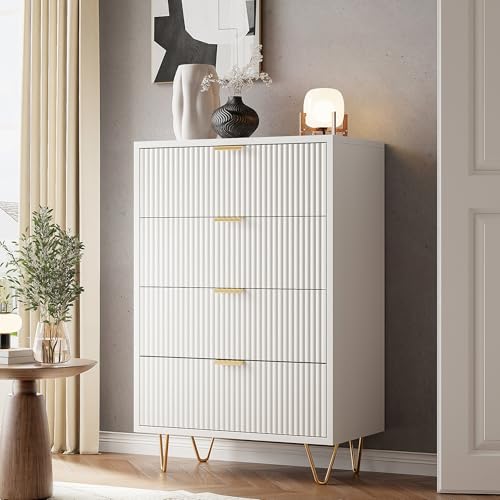Teahutty Vierbeiniger Kommoden mit 4 Schubladen, Schubladenschrank mit Stauraum, Sideboard Schrank Schubladenkommode komodenschrank für Schlafzimmer (Weiß, 60 x 34 x 91 cm) von Teahutty