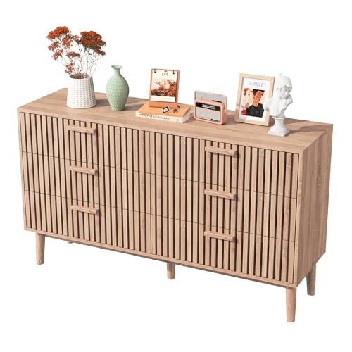 Teahutty Vierbeiniger Kommoden mit 6 Schubladen, Schubladenschrank mit Stauraum, Sideboard Schrank Schubladenkommode komodenschrank für Schlafzimmer (Natürliche Holzfarbe, 100 x 34 x 73 cm) von Teahutty