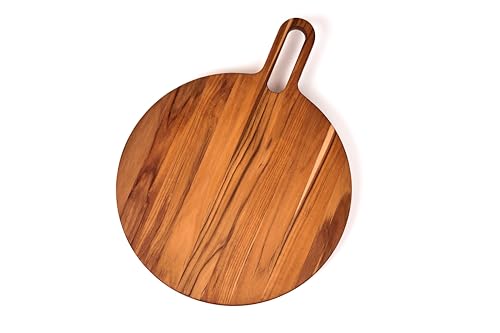 TeakHaus Bistro Servierbrett rund mit langem Griff | 51 x 36 x 2 cm | Nachhaltiges, FSC-zertifiziertes Teak-Holz Servierbrett | Schneidebrett Holz für stilvolle Präsentation von Teakhaus